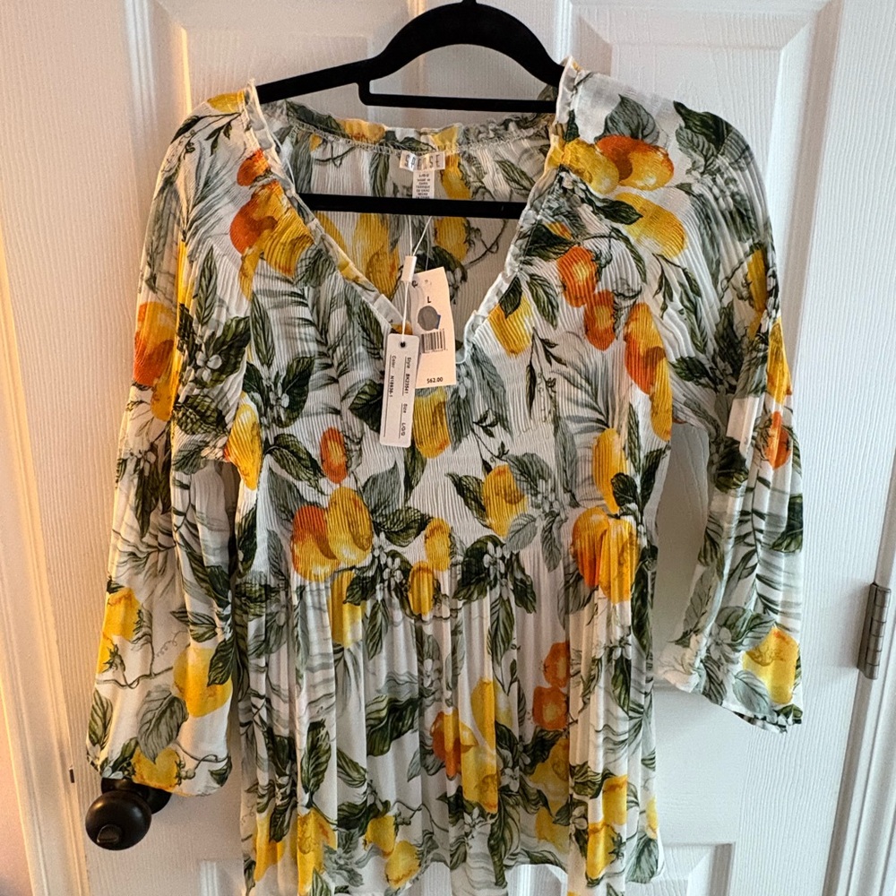 Spense White Cream Blouse 3/4 Sleeve Tie Front